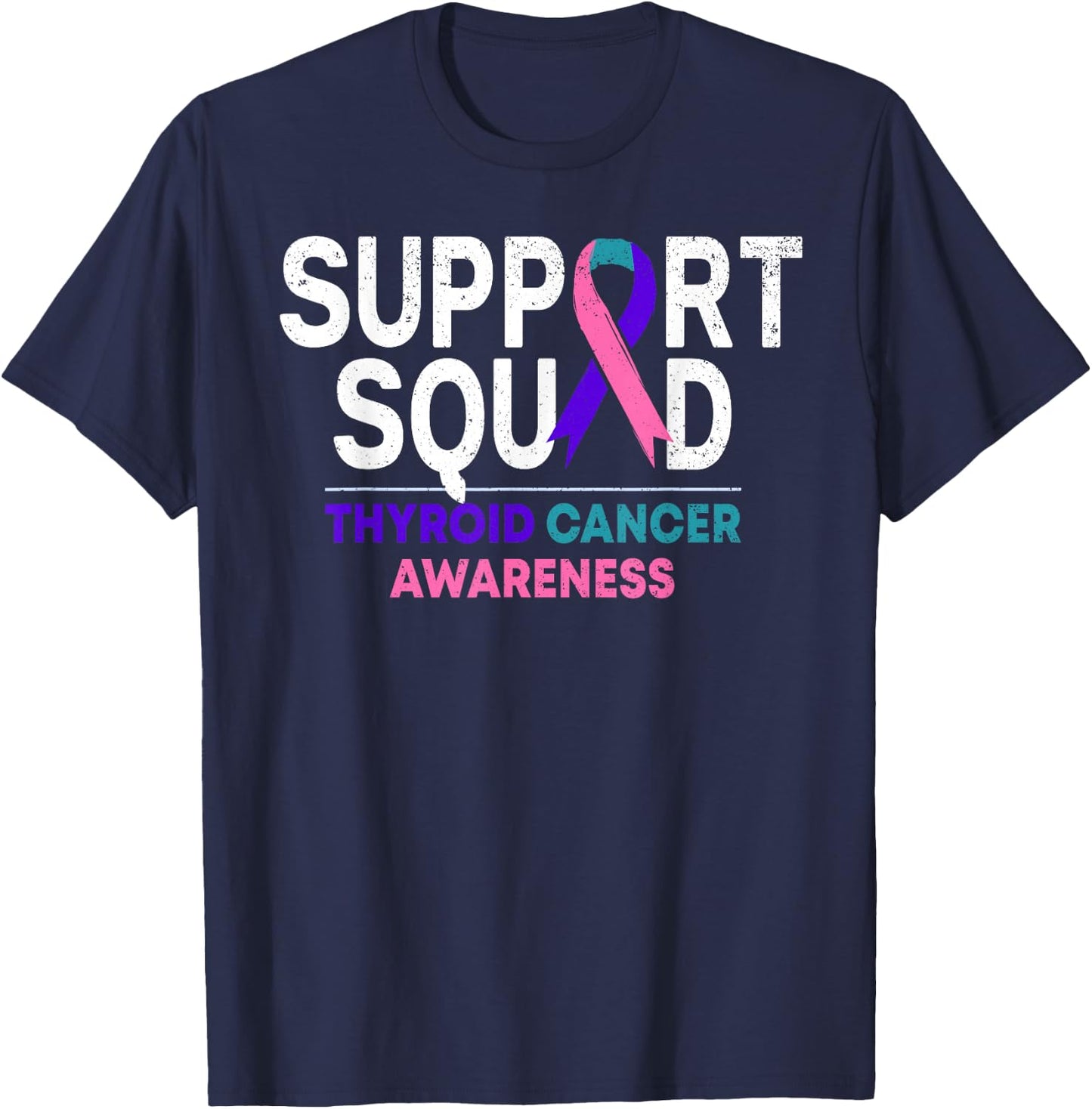 Support Squad Thyroid Cancer Awareness Month Ribbon Family T-Shirt - T-Shirt | Navy