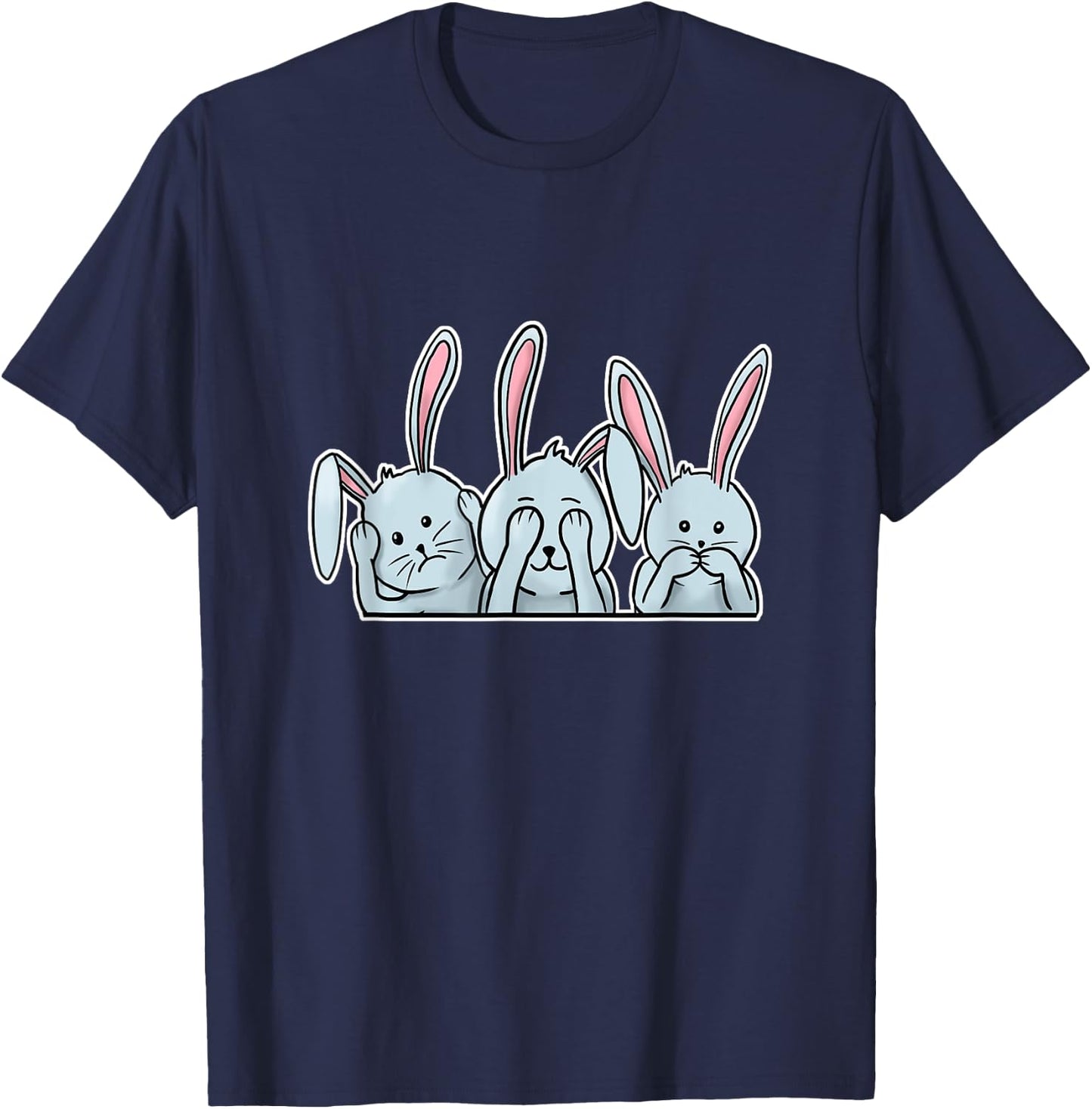 Hear See Speak no evil Rabbits happy Easter bunnies T-Shirt - T-Shirt | Navy