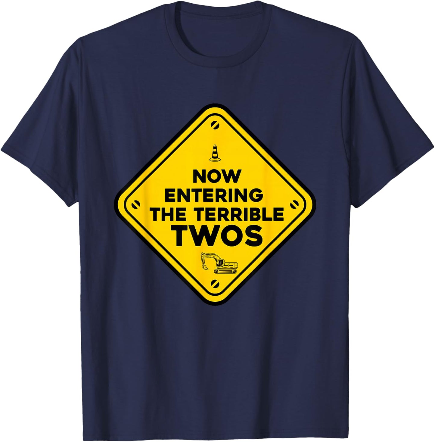 Construction Birthday caution now entering the terrible twos T-Shirt - T-Shirt | Navy