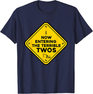 Construction Birthday caution now entering the terrible twos T-Shirt - T-Shirt | Navy