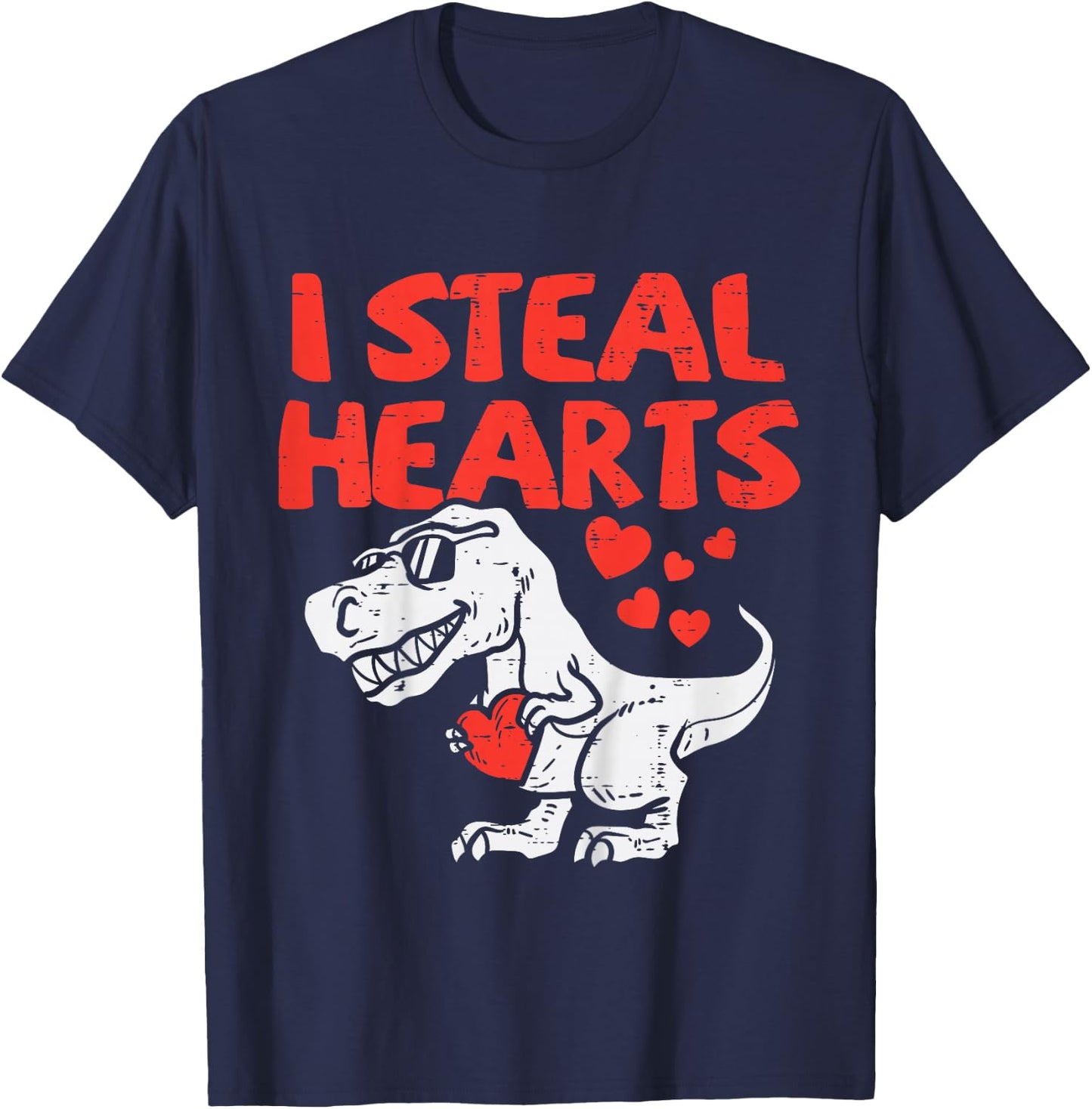 Kids I Steal Hearts Trex Dino Baby Boy Valentines Toddler Kids T-Shirt - T-Shirt | Navy