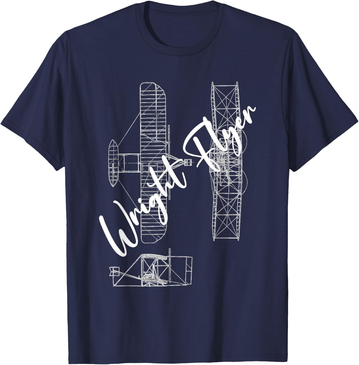 Wright Flyer Airplane Blueprint Aviation History T-Shirt - T-Shirt | Navy