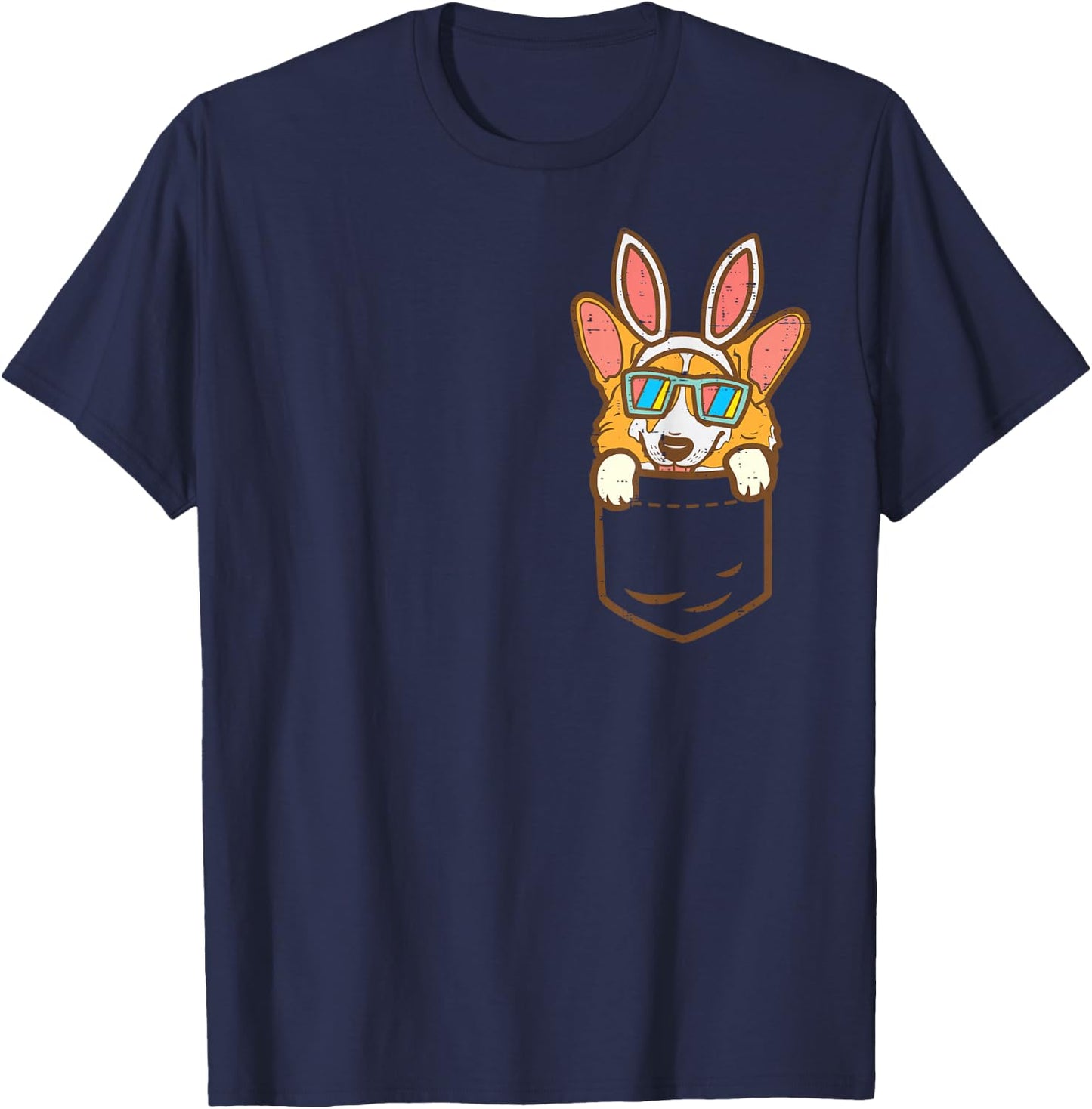 Welsh Corgi Bunny Pocket Cute Easter Dog Owner Men Women T-Shirt - T-Shirt | Navy