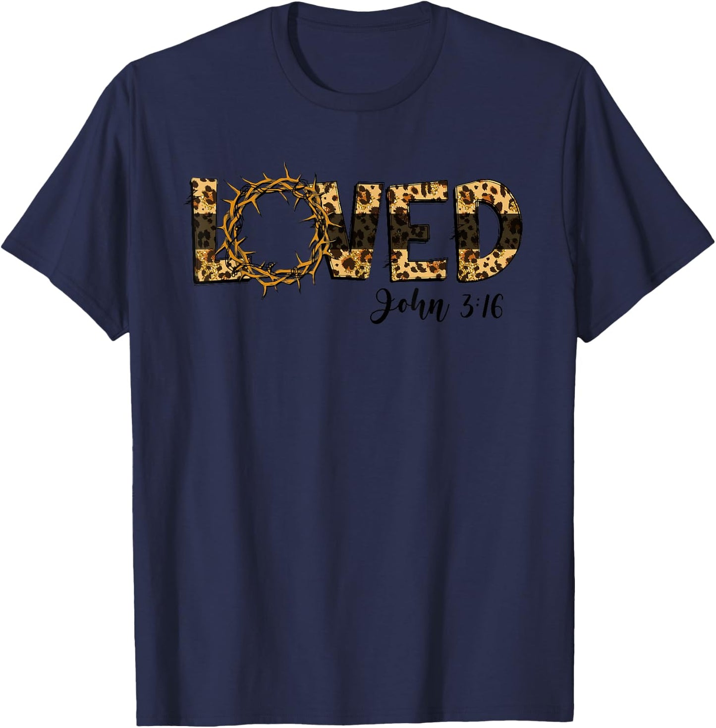 Loved John 3:16 Cheetah Leopard Print Jesus Christians T-Shirt - T-Shirt | Navy