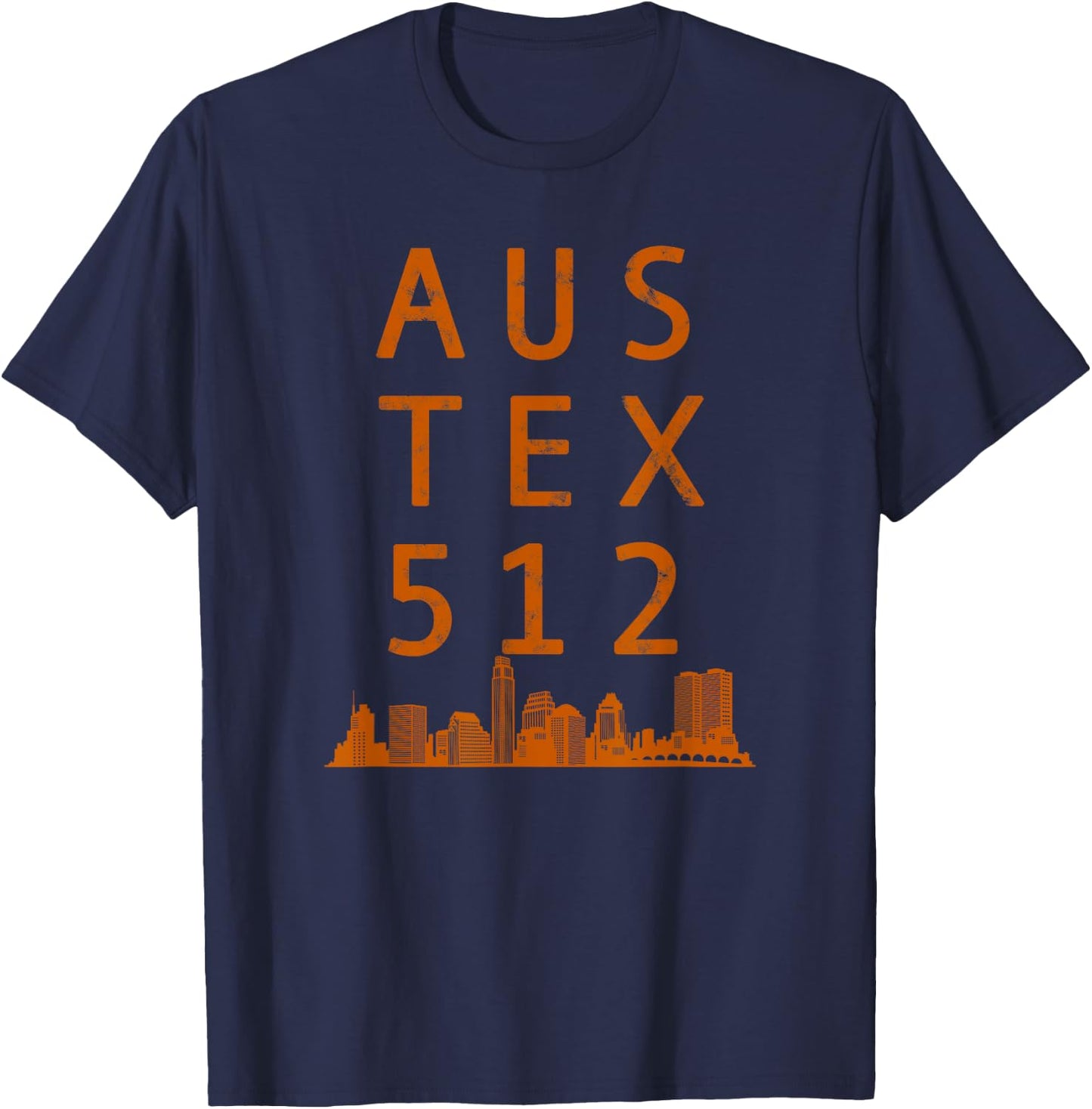 AUSTIN TX 512 Native Texan AUS TEX Burnt Orange T-Shirt - T-Shirt | Navy