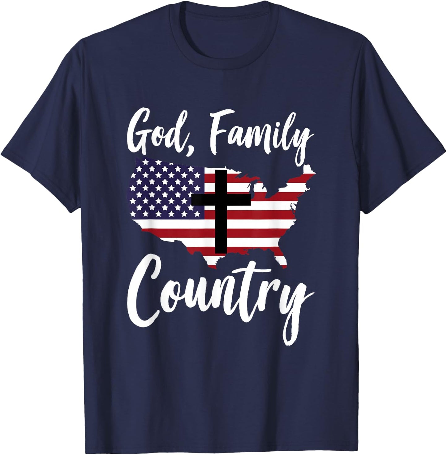 God Family Country Christian American Flag USA Map T-Shirt - T-Shirt | Navy