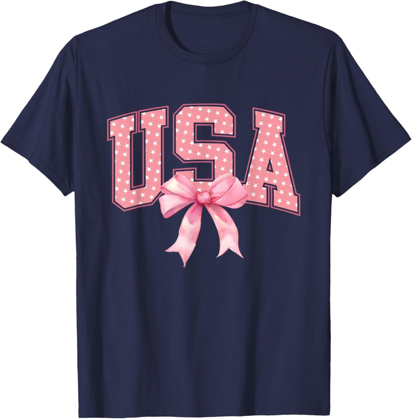 USA Pink US Flag Patriotic 4th of July America Women Girls T-Shirt - T-Shirt | Navy