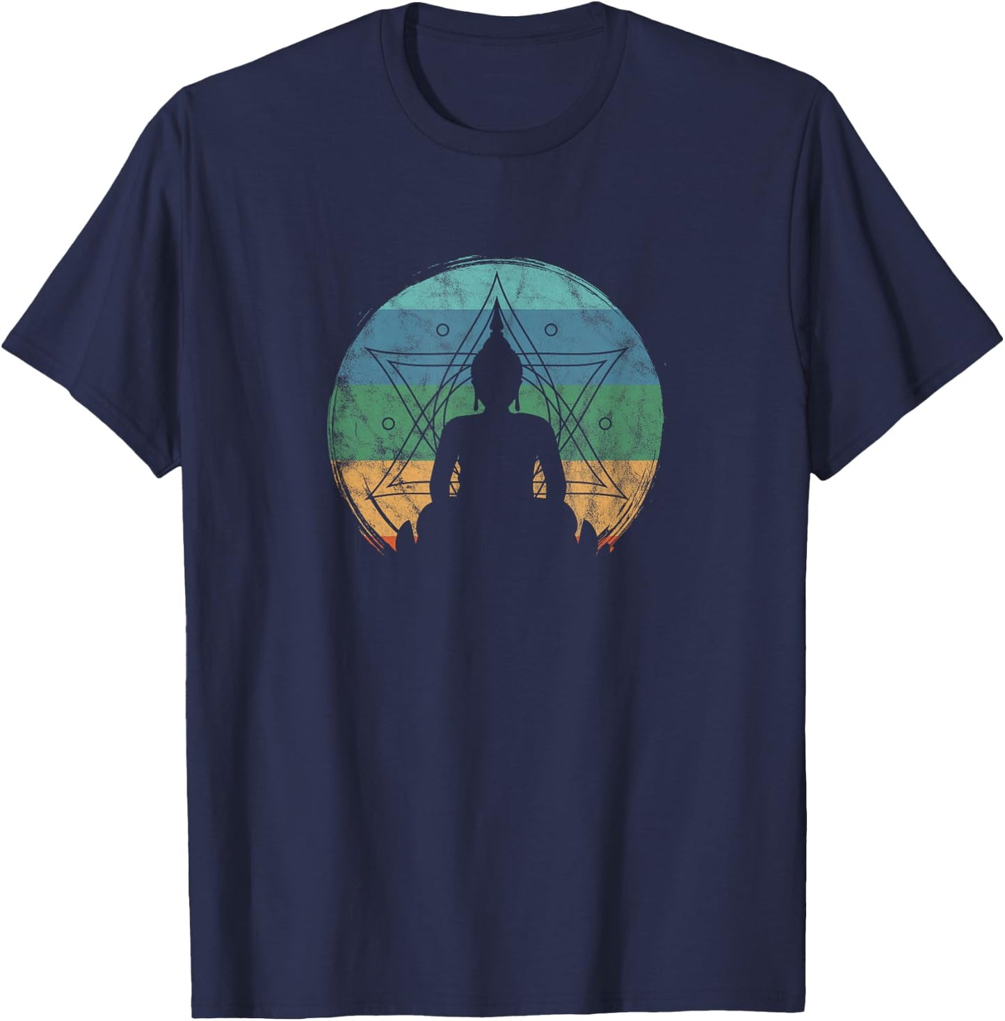 Retro Buddha Buddhist Yoga Spiritual Meditation Zen T-Shirt - T-Shirt | Navy