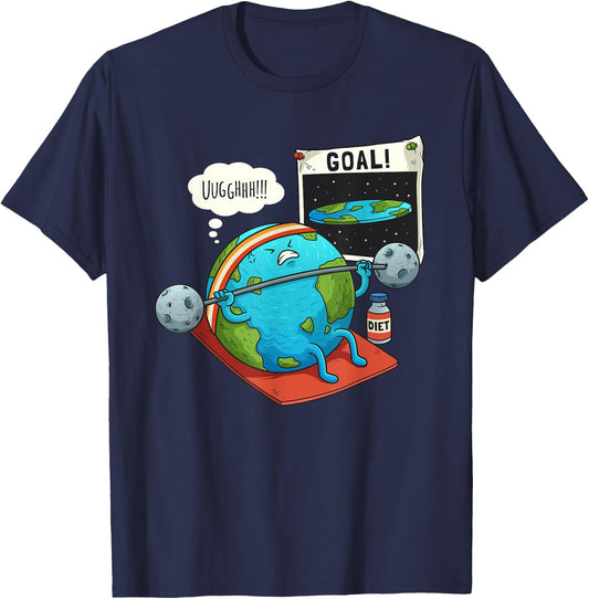 Funny Flat Earth Fitness Target Gym Workout Training Meme T-Shirt - T-Shirt | Navy