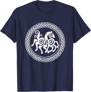 Sleipnir Horse Of Odin Runic Circle Viking Gift T-Shirt - T-Shirt | Navy