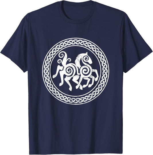 Sleipnir Horse Of Odin Runic Circle Viking Gift T-Shirt - T-Shirt | Navy