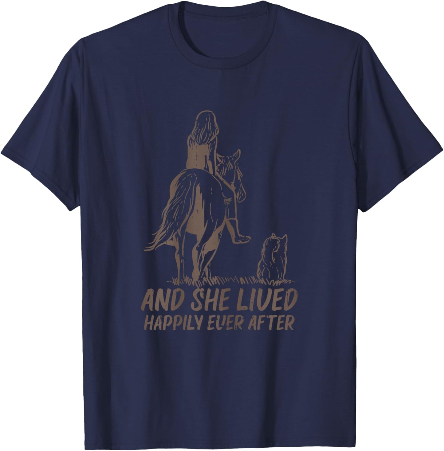 BoredKoalas Horse Shirts Riding Equestrian Gifts She Lived Happily Horse Dog Animal Lover Girls Women Gift Blue X-Small T-Shirt - T-Shirt | Navy