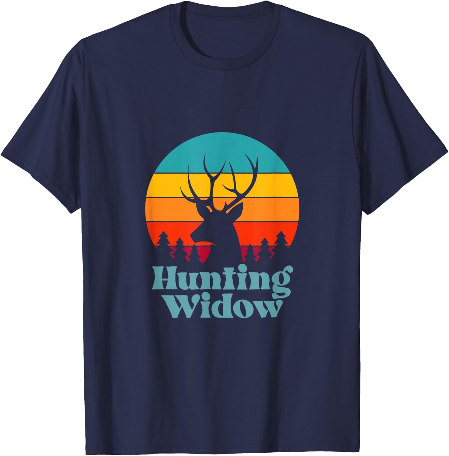 Retro Hunting Widow Deer Sunset Design T-Shirt - T-Shirt | Navy