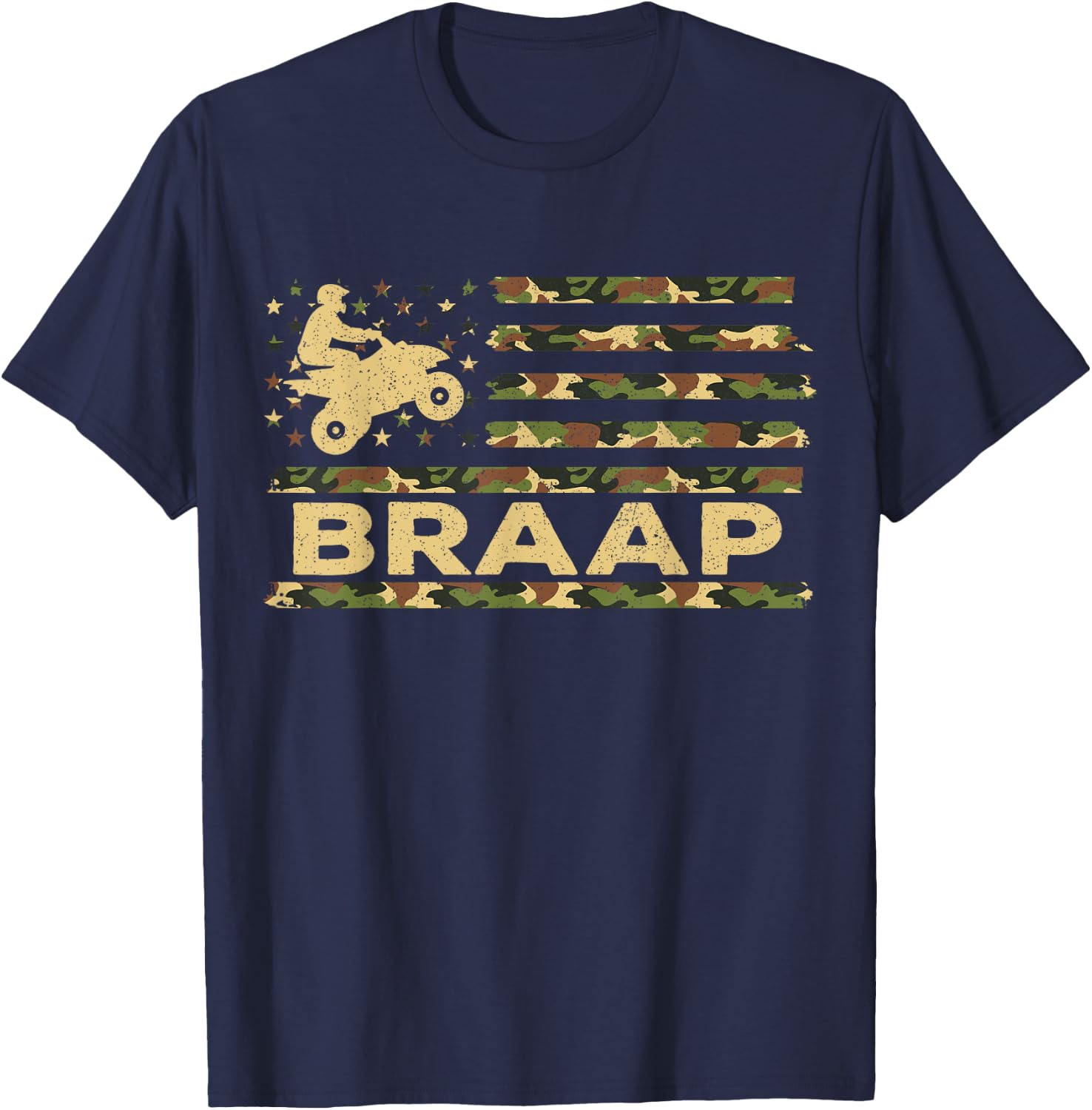 Braap Camouflage USA American Flag Quad Bike ATV Gift T-Shirt - T-Shirt | Navy