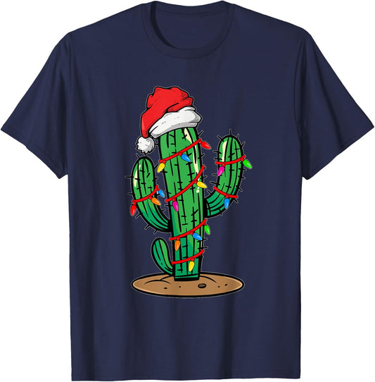 Christmas Lights Cactus Lover Funny Xmas Gift T-Shirt - T-Shirt | Navy