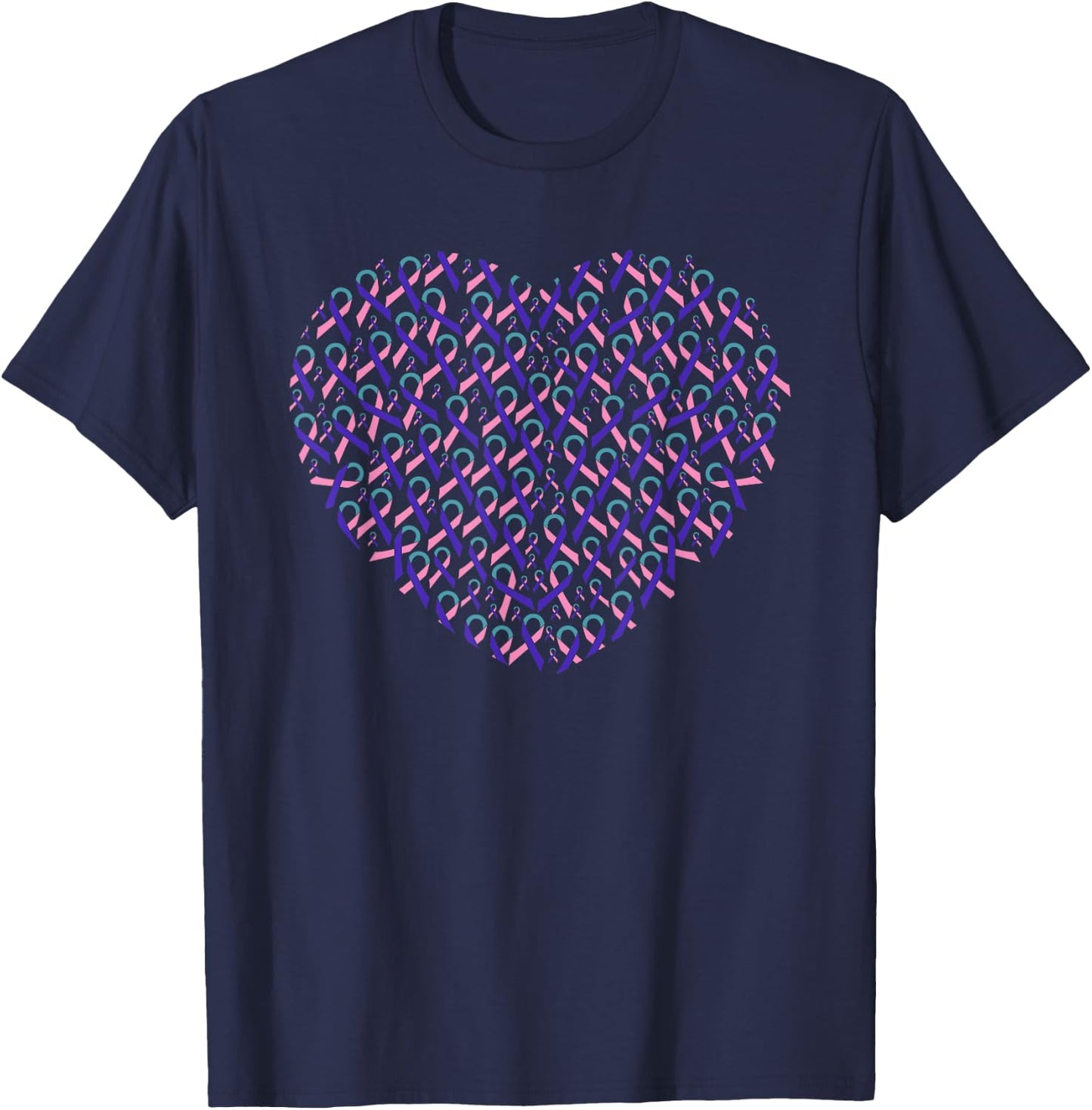 Thyroid Cancer Awareness Teal Ribbon Heart Gift Support Figh T-Shirt - T-Shirt | Navy