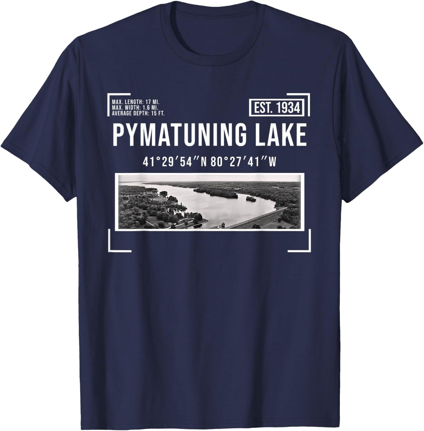 Pymatuning Lake Reservoir Black and White Photography OH PA T-Shirt - T-Shirt | Navy