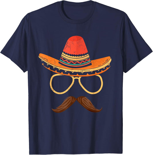 Sombrero Face Cinco De Mayo Mexican Fiesta Party Men Boy Dad T-Shirt - T-Shirt | Navy