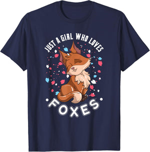 Just A Girl Who Loves Foxes Cute Nature Animal Fox T-Shirt - T-Shirt | Navy