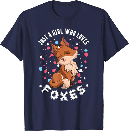 Just A Girl Who Loves Foxes Cute Nature Animal Fox T-Shirt - T-Shirt | Navy