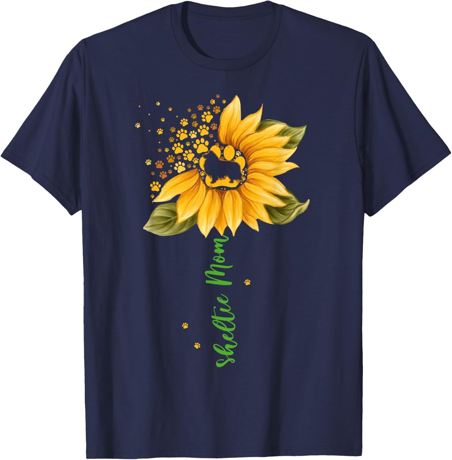 Sheltie Mom Cool Sunflower Shetland Sheepdog Dog Lover Gifts T-Shirt - T-Shirt | Navy