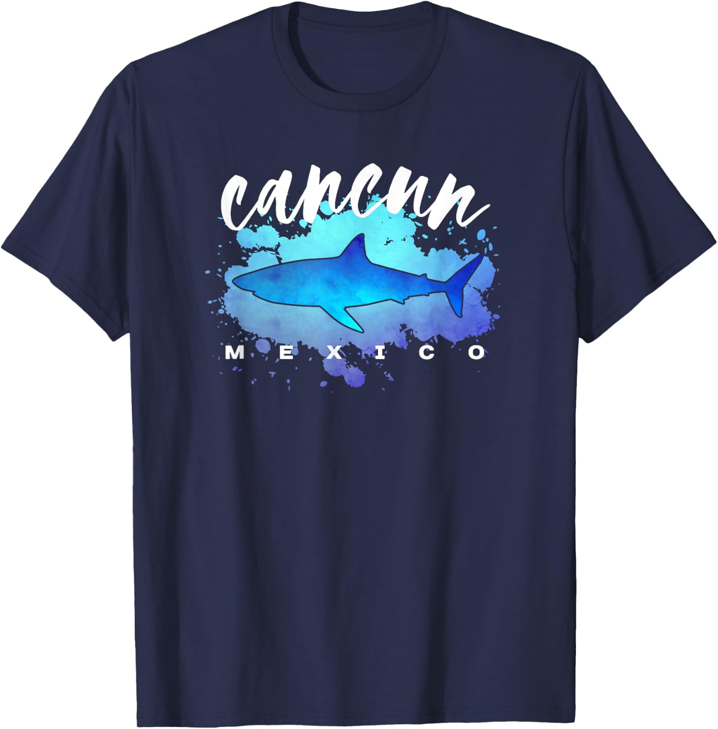 Cancun Mexico Beach Dive Spring Break Vacation Shark Graphic T-Shirt - T-Shirt | Navy