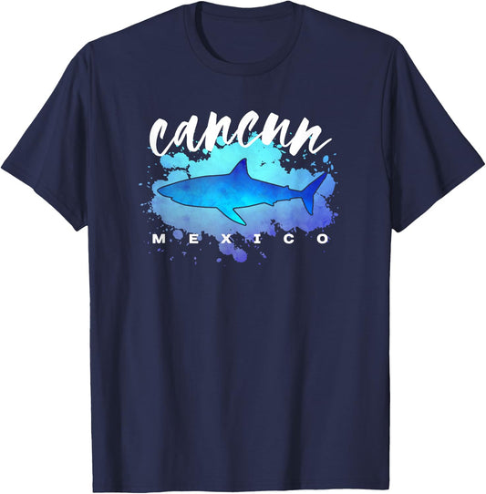 Cancun Mexico Beach Dive Spring Break Vacation Shark Graphic T-Shirt - T-Shirt | Navy