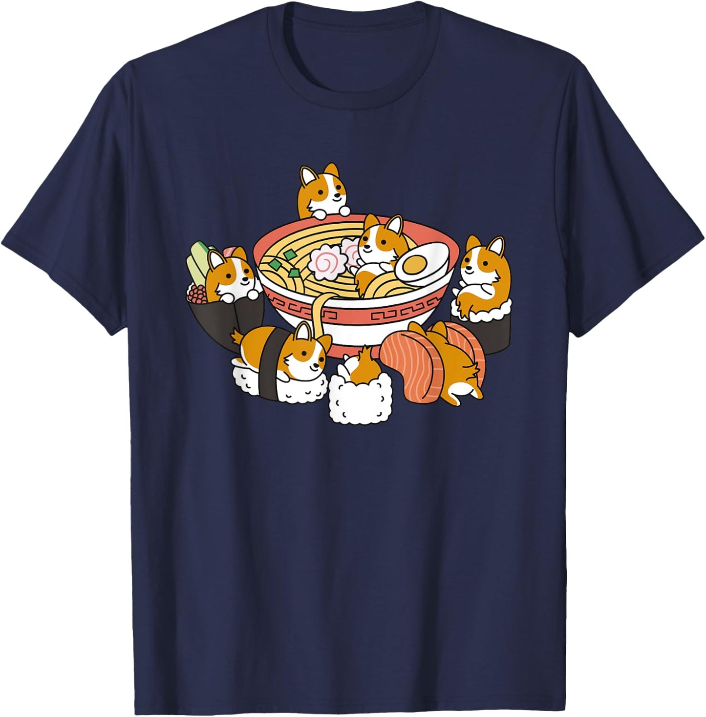 Ramen Sushi Corgi Dog T-Shirt - T-Shirt | Navy