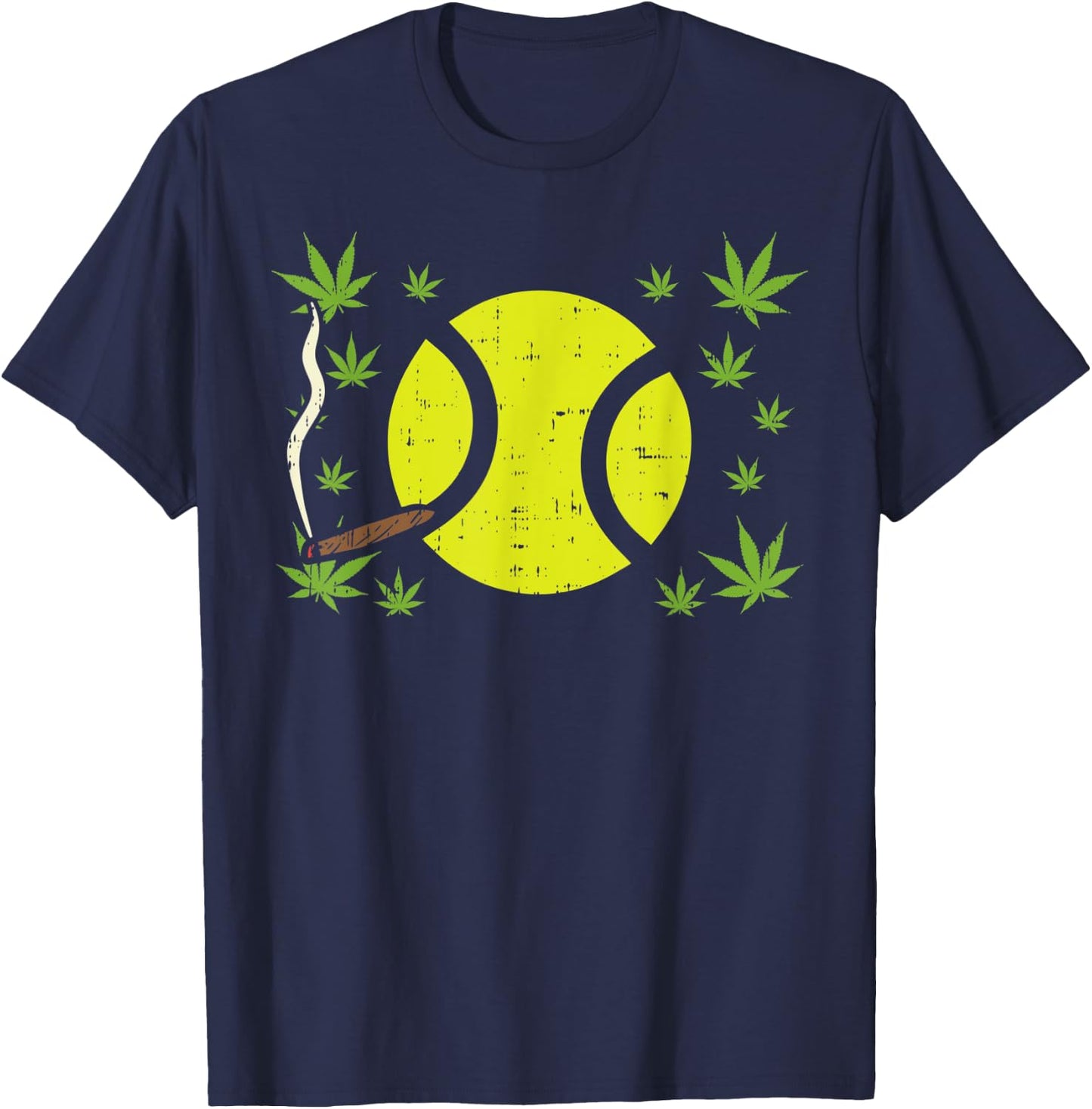 Tennis Ball Smoking Weed Cannabis 420 THC Blunt Stoner Gift T-Shirt - T-Shirt | Navy