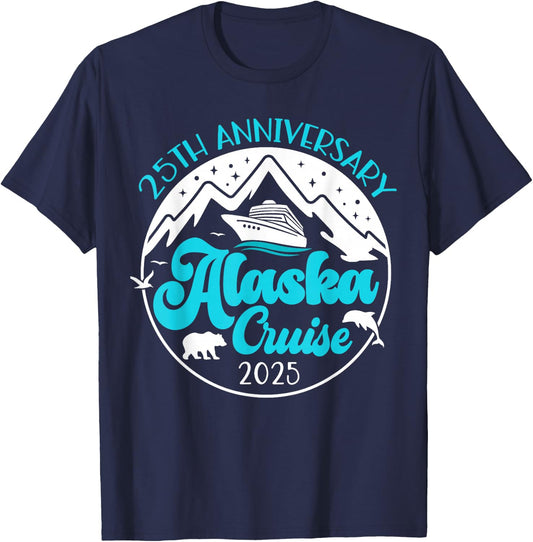 25th Anniversary Wedding Alaska Cruise 2025 Couple Vacation T-Shirt - T-Shirt | Navy