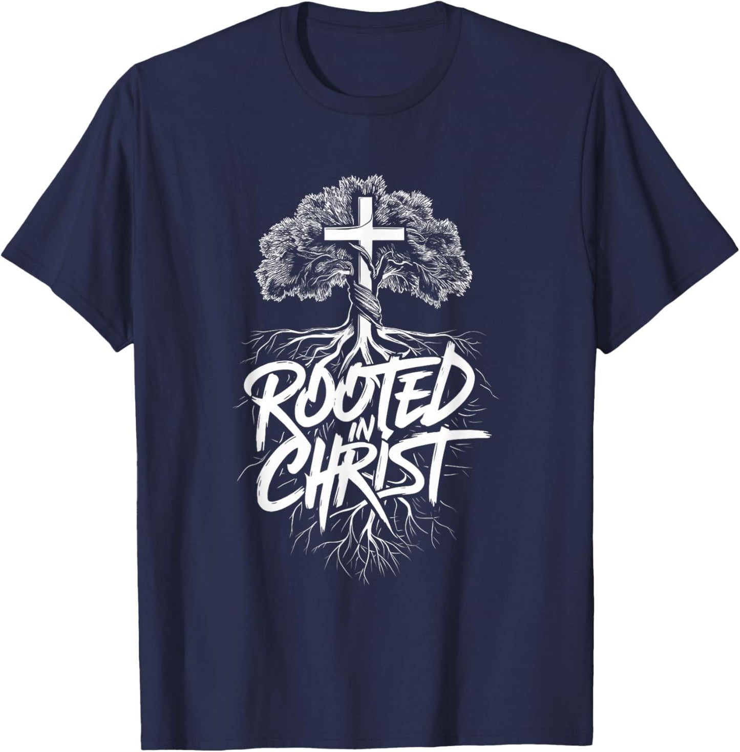 Jesus and God Believers Brand Rooted in Christ Faith Christian Religious , Small, Black T-Shirt - T-Shirt | Navy