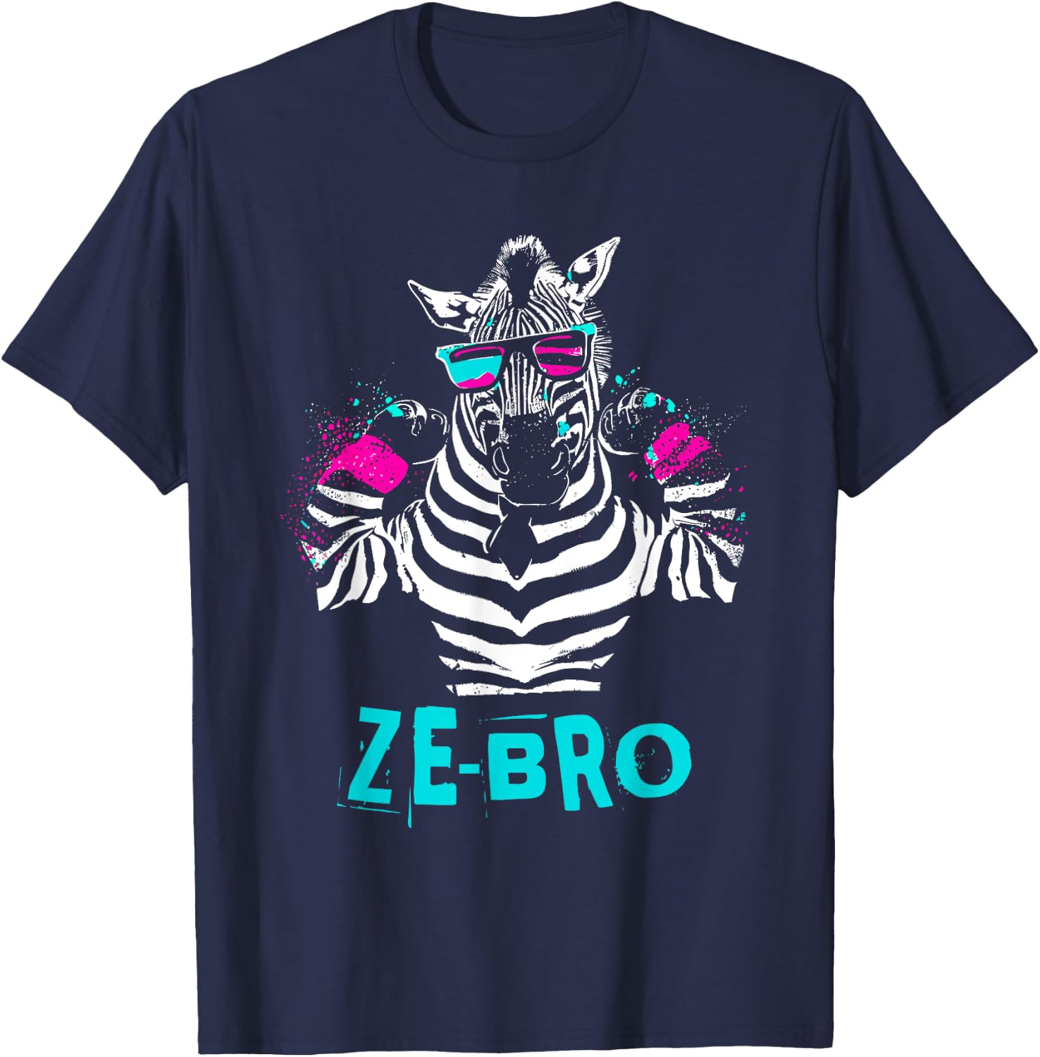 Ze-Bro - Retro Zebra Bro Flex Animal Word Pun Lover T-Shirt - T-Shirt | Navy