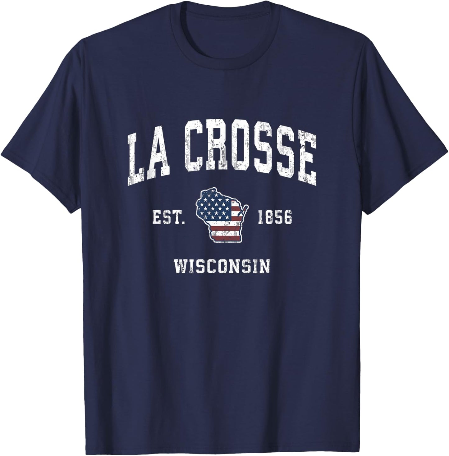 La Crosse Wisconsin WI Vintage American Flag Sports Design Women Kids Men T-Shirt - T-Shirt | Navy