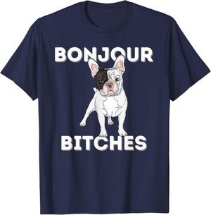 Bonjour - Funny French Bulldog Frenchie Dog Lover Women T-Shirt - T-Shirt | Navy