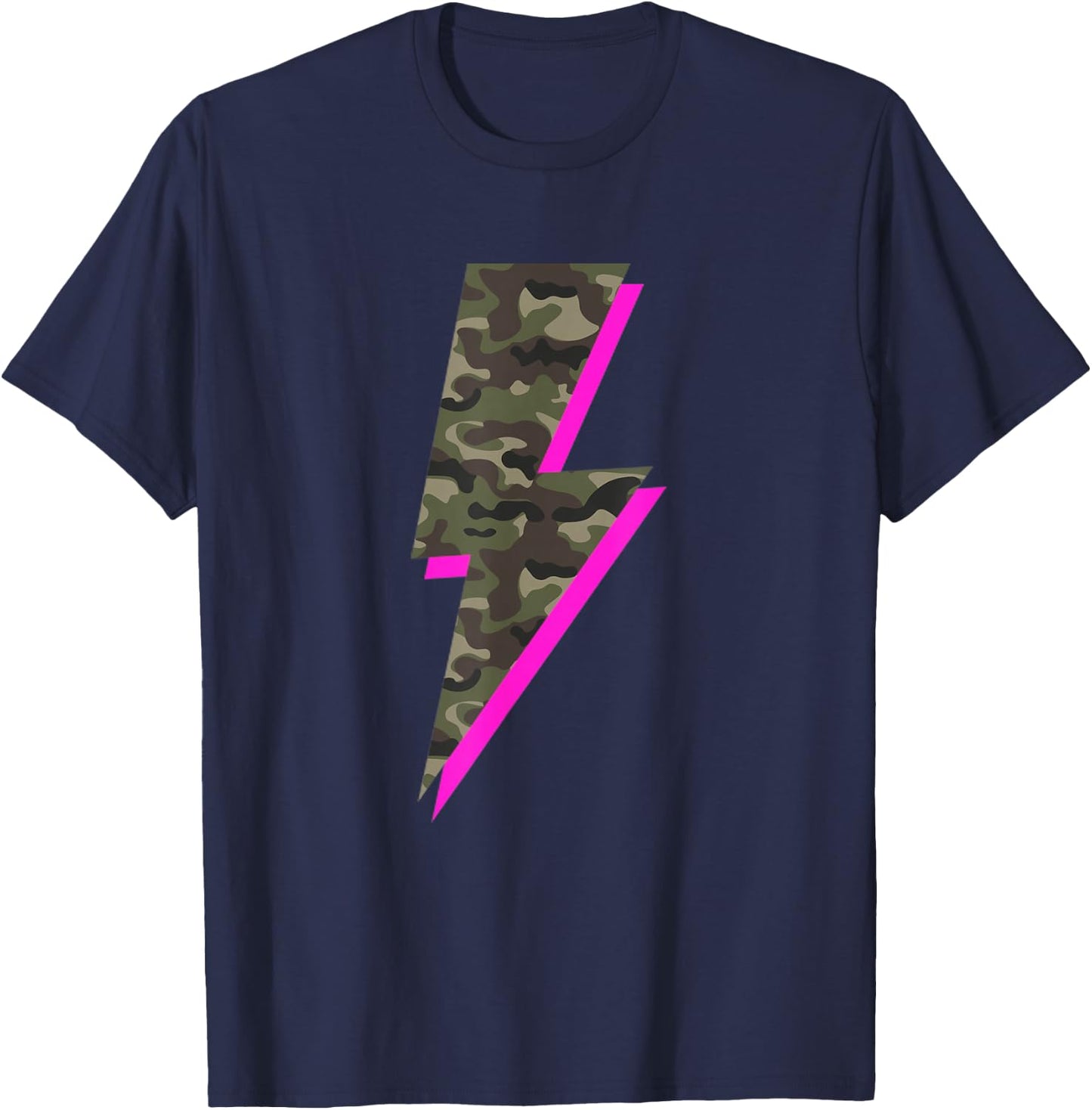 Lightning Bolt Camo Hot Pink Camouflage Graphic Print T-Shirt - T-Shirt | Navy