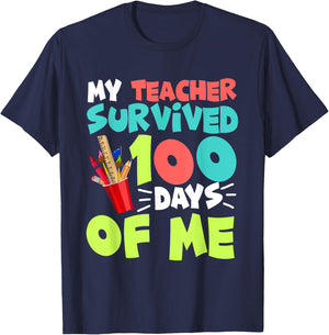 Funny School Boys Girls Kids Gift 100 Days of School T-Shirt - T-Shirt | Navy