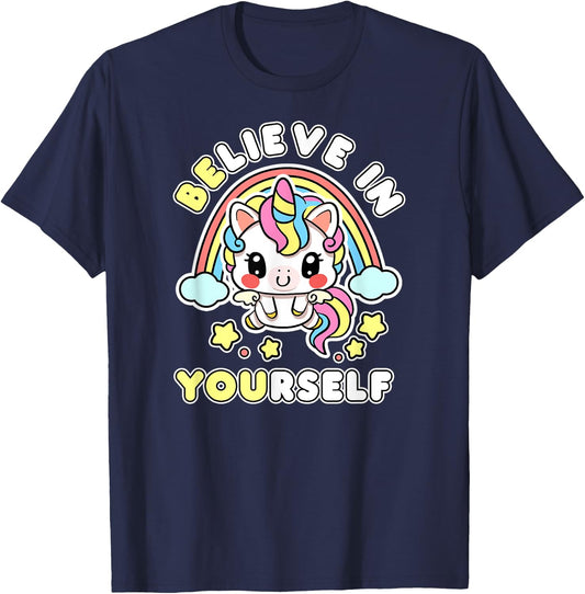 Be You Believe In Yourself Unicorn Positive Message Quotes T-Shirt - T-Shirt | Navy