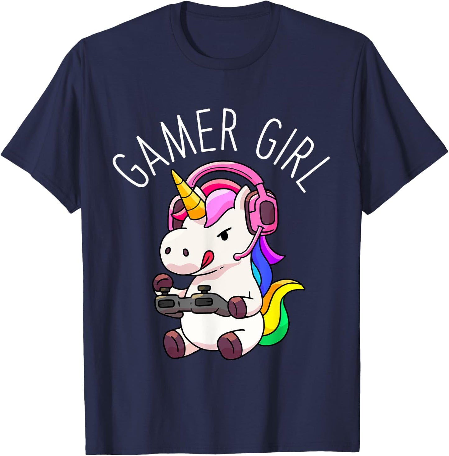 Gamer Girl Unicorn Gaming Cute Video Game Gift Women Girls T-Shirt - T-Shirt | Navy