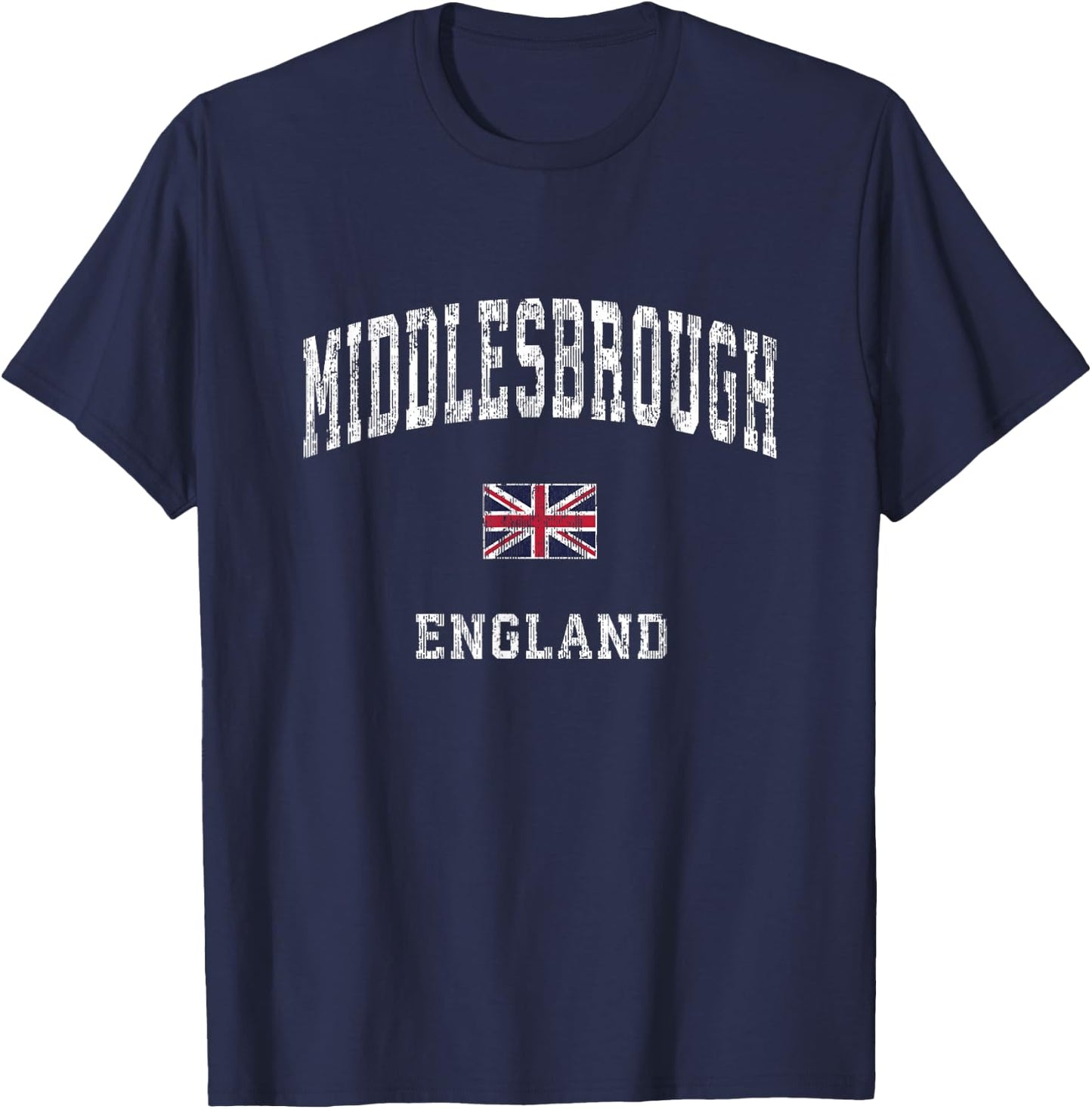 Middlesbrough England Vintage Athletic Sports Design T-Shirt - T-Shirt | Navy