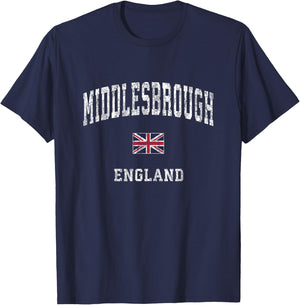 Middlesbrough England Vintage Athletic Sports Design T-Shirt - T-Shirt | Navy