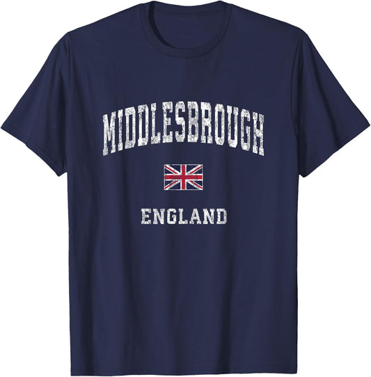 Middlesbrough England Vintage Athletic Sports Design T-Shirt - T-Shirt | Navy