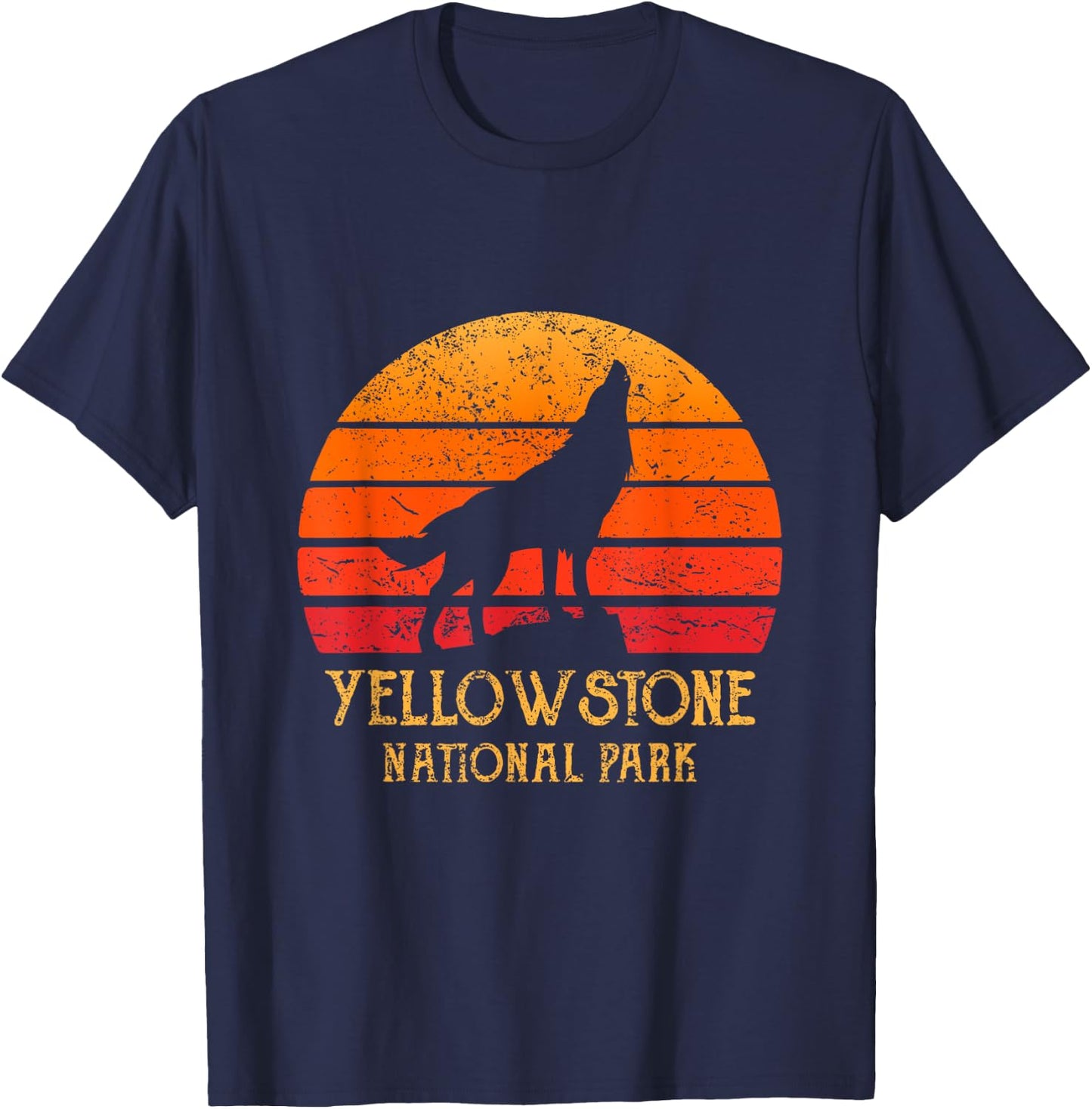 Vintage 80s Retro Yellowstone National Park Souvenir Wolf T-Shirt - T-Shirt | Navy