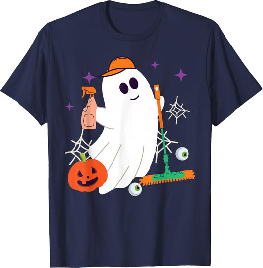 School Custodian Janitor Ghost Halloween T-Shirt - T-Shirt | Navy