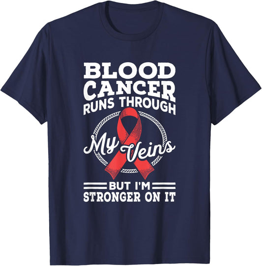 Stronger On It Blood Cancer Awareness Blood Cancer Ribbon T-Shirt - T-Shirt | Navy