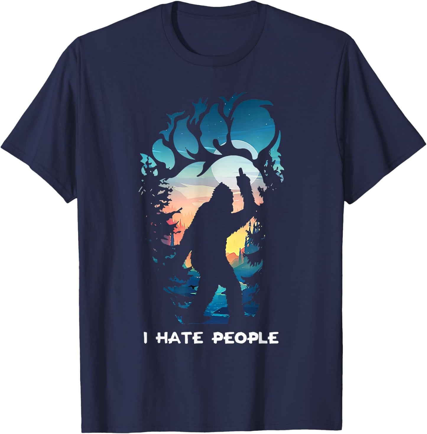 Alien Bigfoot Middle Finger I Hate People Abduction Colorful T-Shirt - T-Shirt | Navy