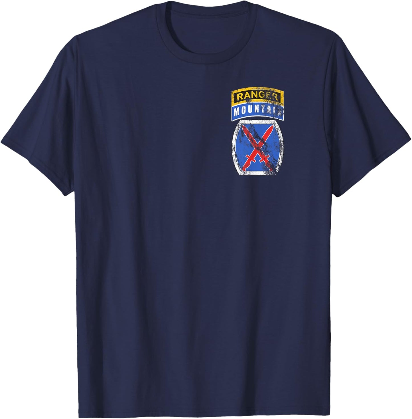 10th Mountain MTN Division Patch with Ranger Tab Distressed T-Shirt - T-Shirt | Navy