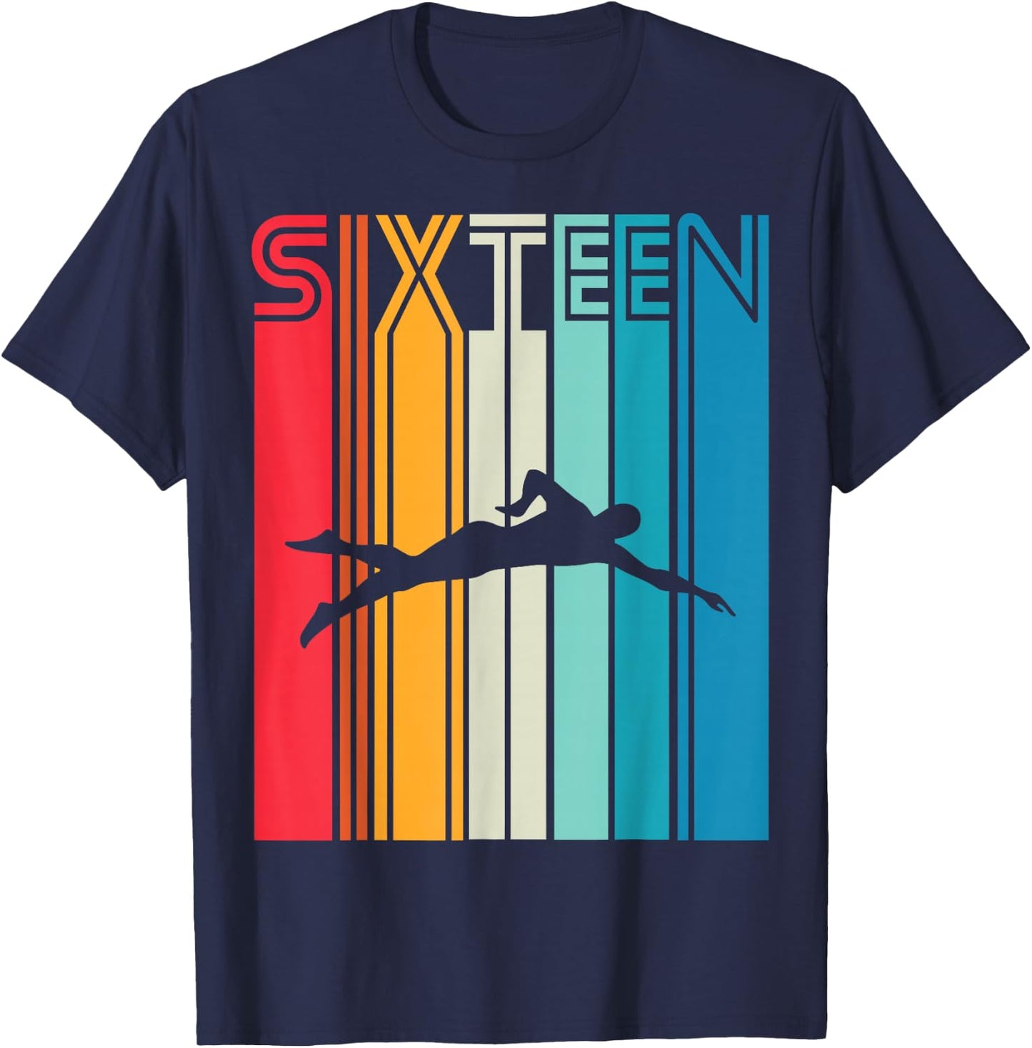 16th Birthday Gift Swimming Retro Swimmer T-Shirt - T-Shirt | Navy
