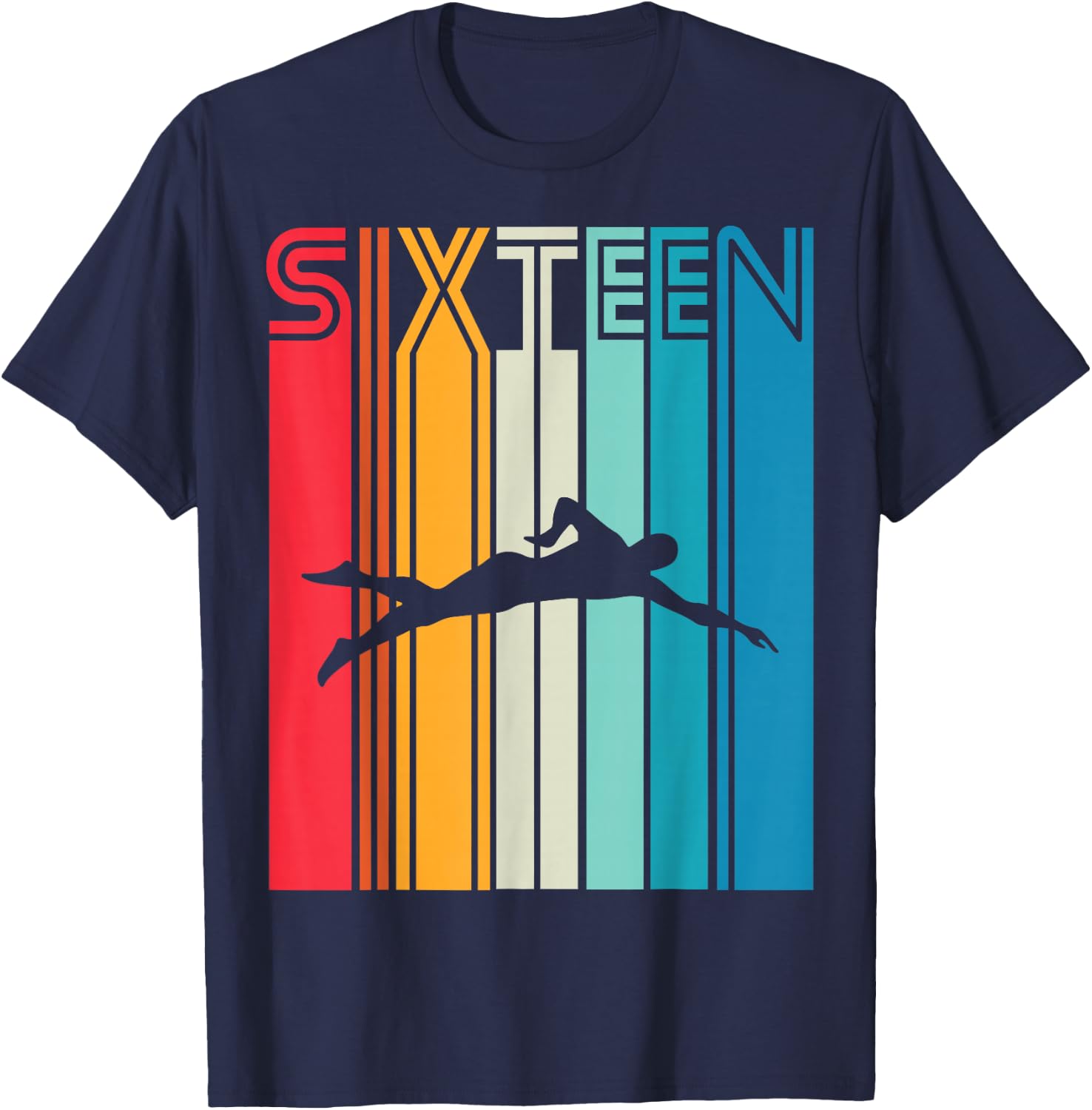 16th Birthday Gift Swimming Retro Swimmer T-Shirt - T-Shirt | Navy