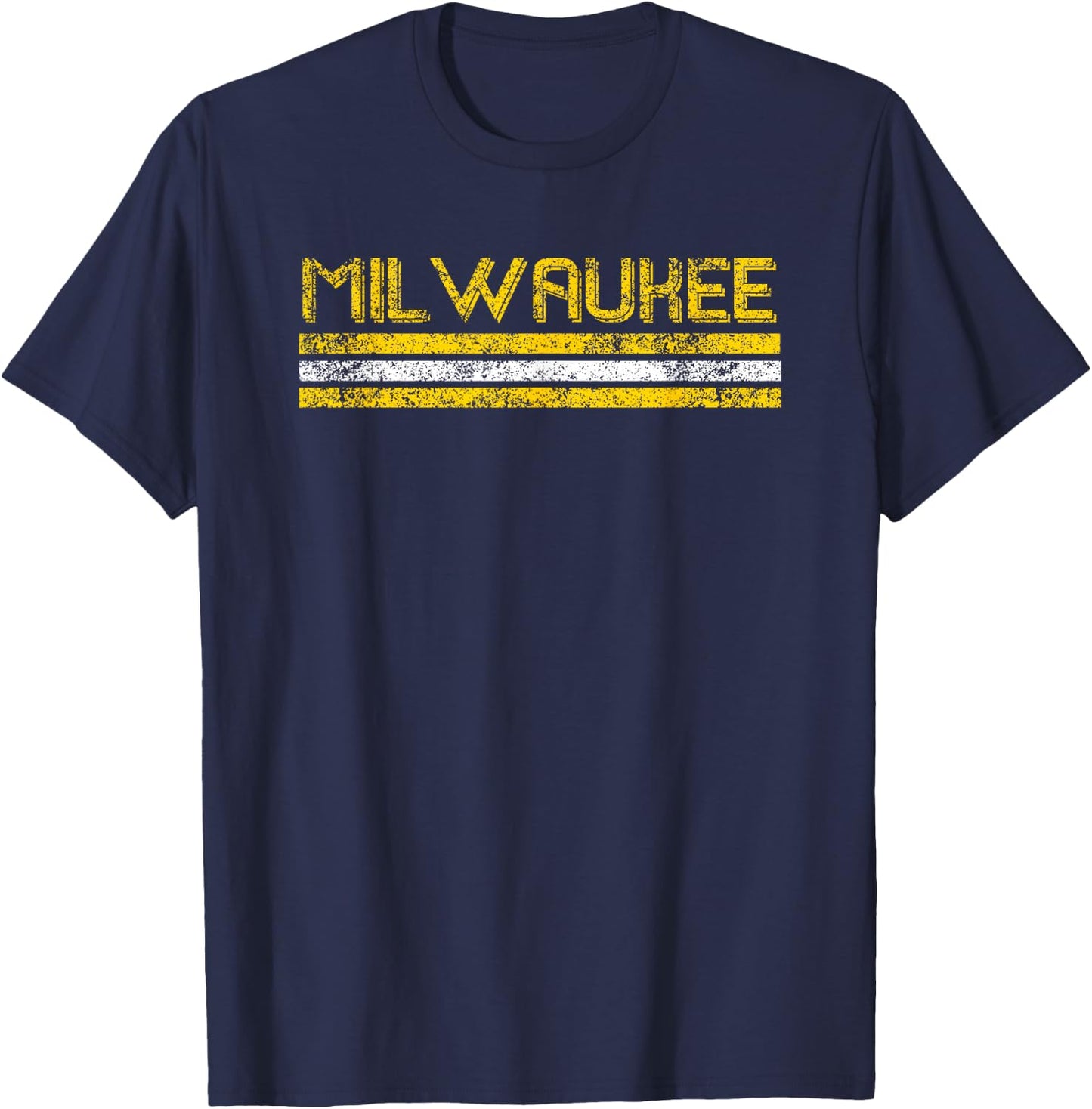 Milwaukee Wisconsin Retro Vintage Weathered Stripe Throwback T-Shirt - T-Shirt | Navy