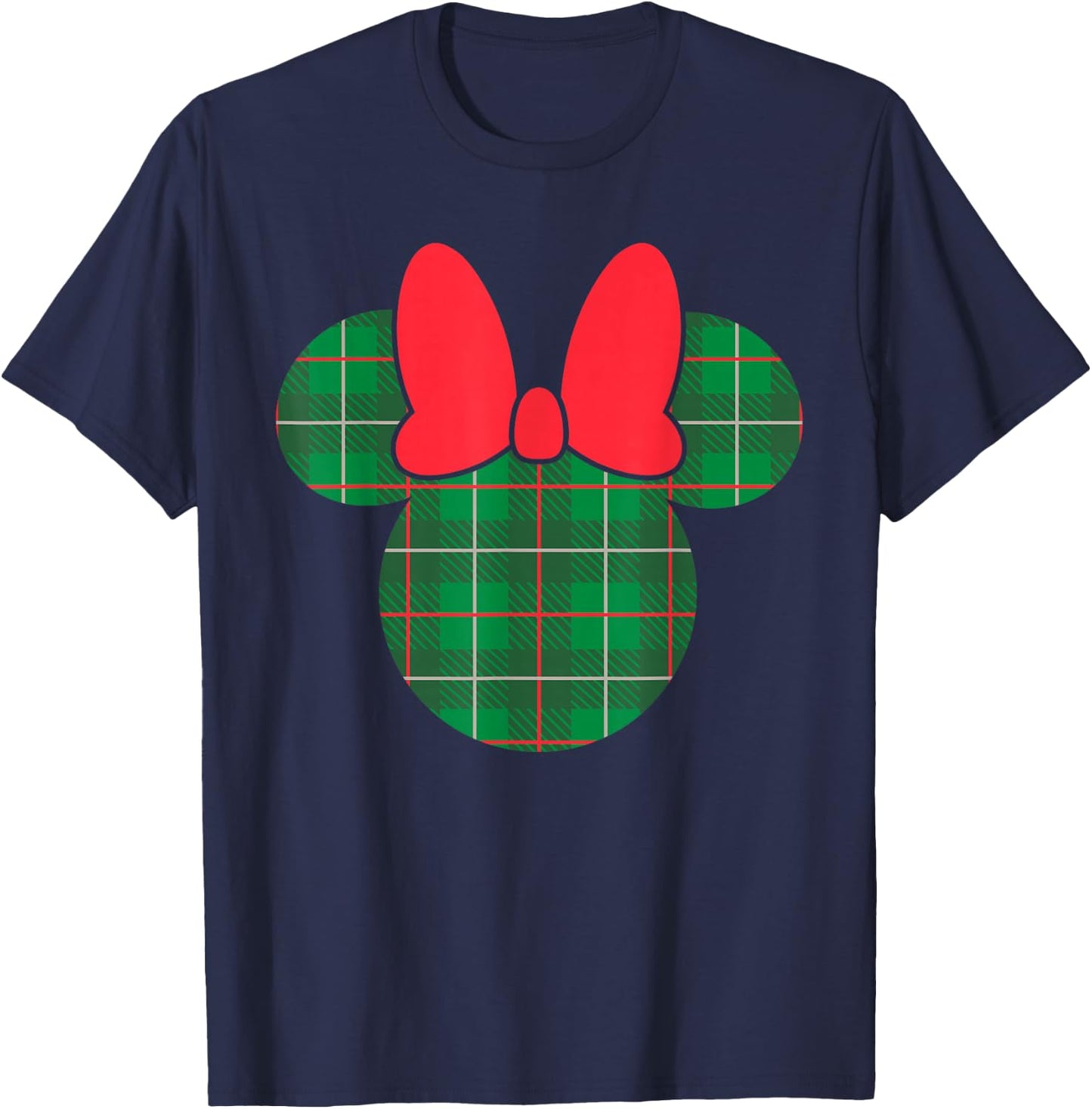 Disney Minnie Mouse Icon Green and Red Holiday Plaid T-Shirt - T-Shirt | Navy